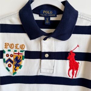 Polo by Ralph Lauren Navy & White Striped Polo with Red Pony